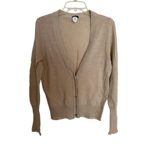 J. Crew Thin Wool Cardigan Sweater Beige Tan Sparkle Women's Large
